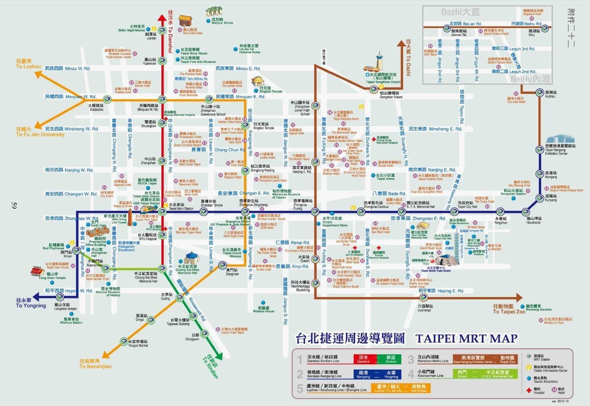 Taipei - kort með ferðamaður blettur