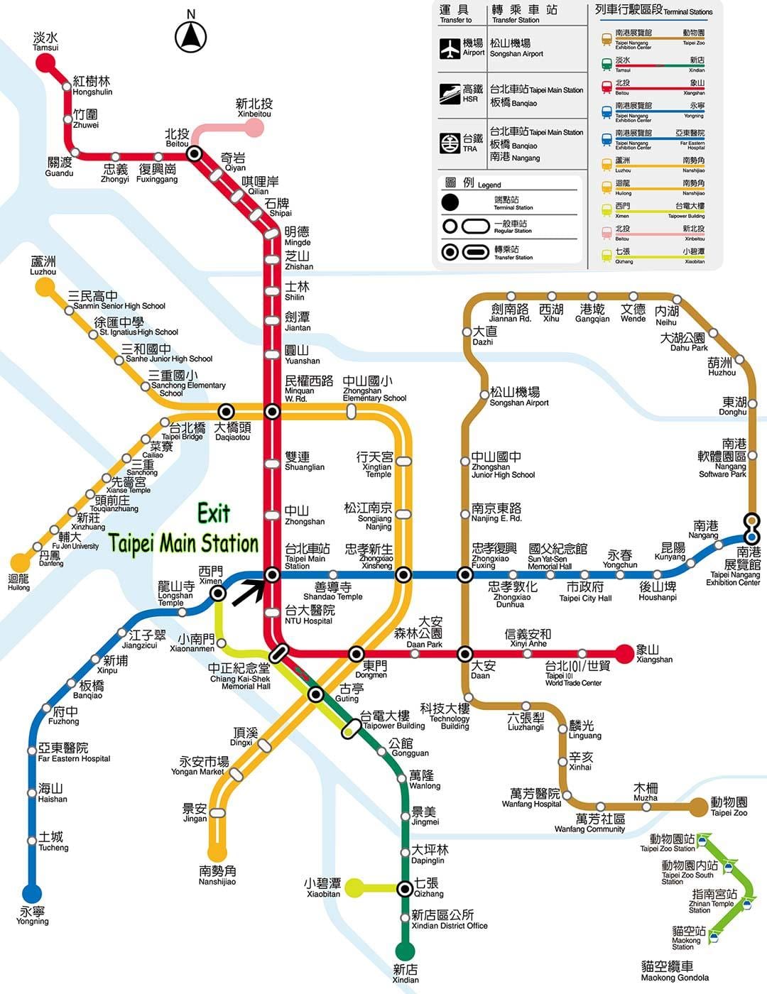 Taipei helstu lestarstöðinni kort