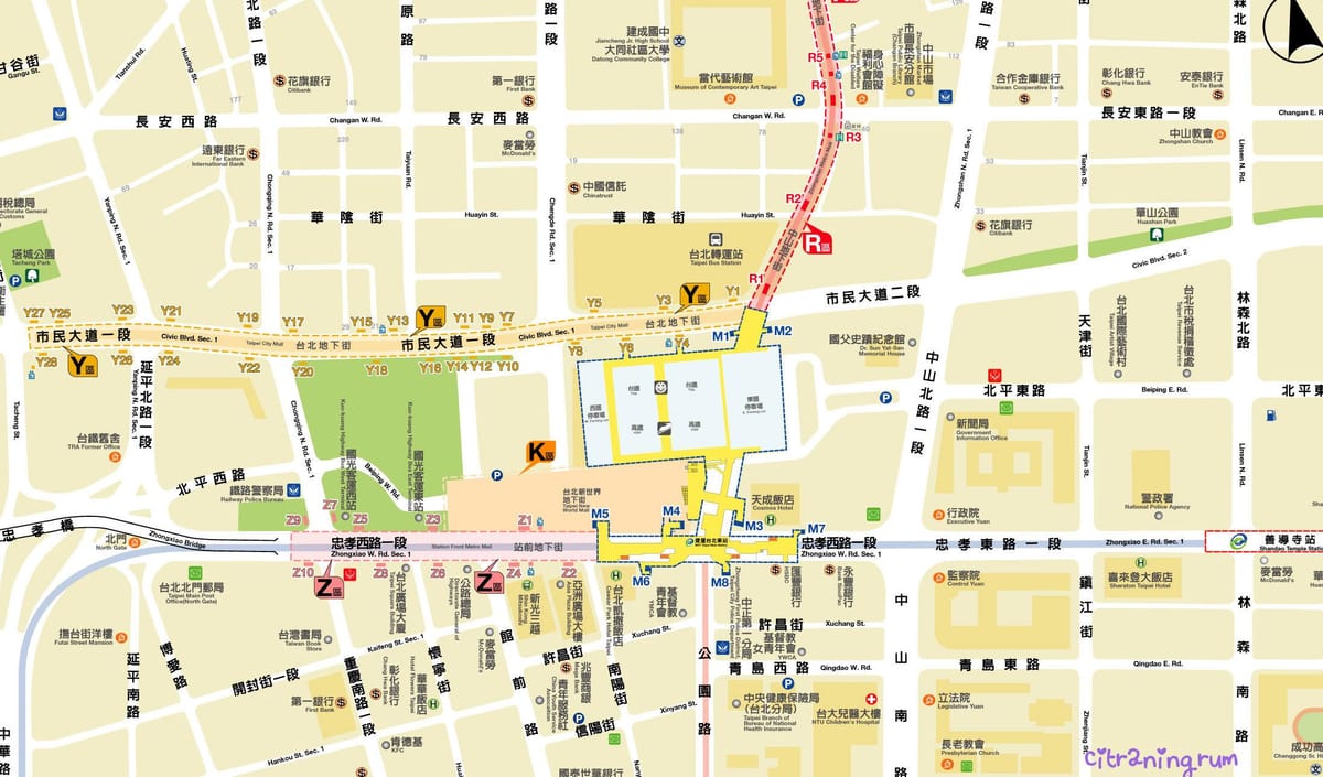 kort af Taipei neðanjarðar mall