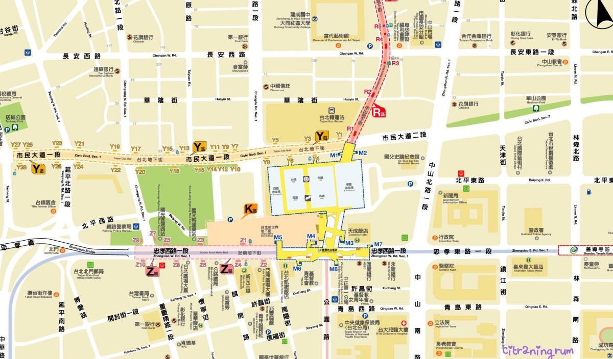 kort af Taipei neðanjarðar mall