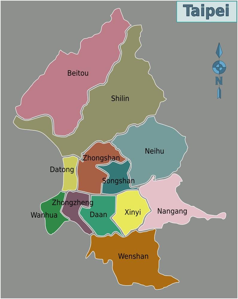 Taipei borg hverfi kort