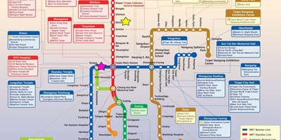 Kort af Taipei staðnum lest